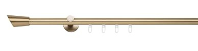 metablo Gardinenstange auf Maß mit Endstück Rag Innenlauf Ø 20mm Wandabstand 6,5cm Komplettset Messing-Matt 380cm