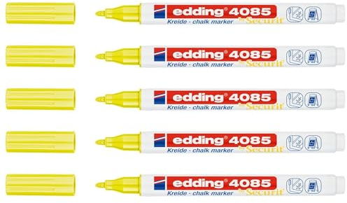 Edding Flüssigkreide-Marker 4085, Neongelb, Rundspitze, 1-2 mm, 5 Stück