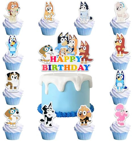 25 Stück Blau Tortendeko, Happy Birthday Tortendeko Kuchen Deko Geburtstagsdeko Geschenke Schulkind Cupcake Topper Tortendeko Geburtstag Deko für Mädchen Jungen Kinder