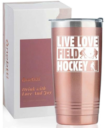 Onebttl Feldhockey-Geschenke für Frauen, 590 ml, isolierter Reisebecher aus Edelstahl, Geschenk für Feldhockeyspieler und Liebhaber, Live Love Feldhockey