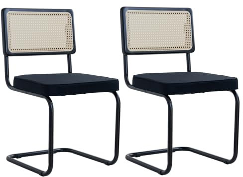 Uderkiny Esszimmerstühle 2er Set,Gepolsterte Rattan-Küchenstühle,Rattan-Rückenlehne/stahlrahmen, Geeignet für Esszimmer/Büro/Küche/Schlafzimmer(Schwarz,2)