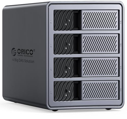 ORICO 4 Bay Hard Drive Enclosure, Aluminum 3.5inch Hdd Enclosure with Silent Cooling Fan and 150W Power Supply, Supports Max up to 88TB (4 X 22TB), Support UASP, Designed with Safety Lock, No Raid