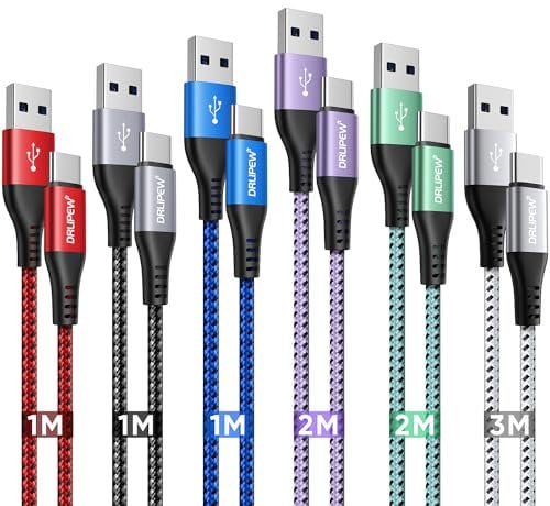 USB C Charger Cable, (6Pack 1M+1M+1M+2M+2M+3M)USB to USB C Cable Type C Charger Fast Charging for iphone 15 Pro Max, Samusng Galaxy S20 S21 S22 S23 S24 Ultra, Note 20 10, Google Pixel, HTC, Moto