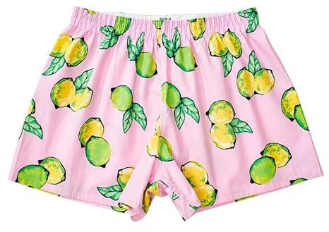 Hialegion Baumwolle Pyjama Shorts Damen Schlafhose Weite Boxershorts Frauen Freizeithose Sommer Funny Shorts Zitrone S