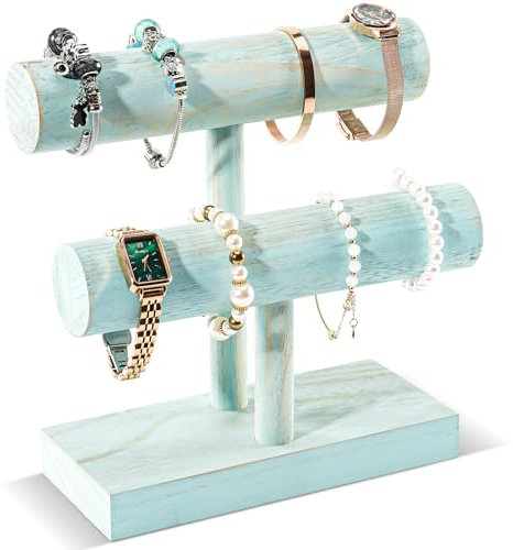 Procase Présentoir Bracelet en Bois, Porte Bracelet, Support Bracelet Détachable à 2 Niveaux, Porte Bijoux pour Bracelet Montre Élastique Cheveux -Bleu Brillant