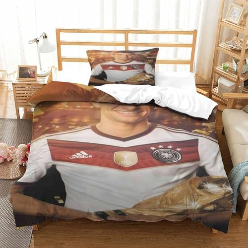 tanzhenning Thomas Müller Bettwäsche Bettbezug Für 3D Microfaser Bettwäsche Set Kinder Erwachsene,Mit Reißverschluss Und Kissenbezug Single(135x200cm)