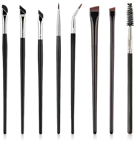 VEGCOO 8 Pinceles Delineador de Ojos, Maquillaje de Ojos Profesional Pinceles de Sombra de Ojos, Cepillo Delineador de Ojos de Ángulo Fino y Plano, Cepillos de Cejas Makeup Brushes
