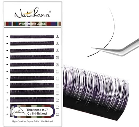 NATUHANA Couleur Extension Cils 0.07mm C Curl 8-14mm Mixte Colorés Individuel Volume Russe Naturel Faux Cils Professionnel Eyelash Extensions (Noir+Violet;0.07 C, 8-14 mm)