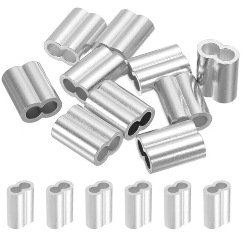 sourcing map 15/64 6mm Aluminum Crimping Loop Sleeve Double Ferrule for Wire Rope Cable Line End, Silver 10pcs