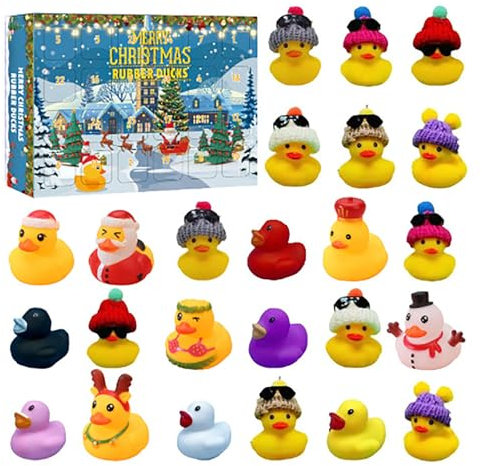 Akayoo badeente adventskalender,adventskalender 2024 Kinder Baden,24 Stück Countdown-Adventskalender Mit Weihnachts-Gummienten,Adventskalender Weihnachten 2024,Adventskalender Gummiente 2024
