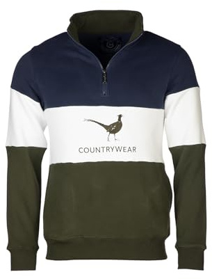 Rydale Mens Striped Embroidered Sweatshirt Men Country Jumper Sweater Fleece (UK, Alpha, M, Regular, Regular, Pheasant Navy/White/Olive)