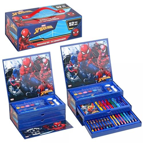 NMB FASHION Marvel Art Supplies for Kids Art Set Avengers Painting Colouring Sets for Children Crayons Paints Markers Iron Man Captain America Hulk Art Case (Spiderman)