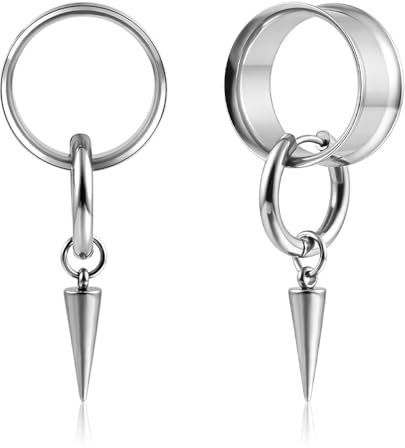 DOEARKO Flesh Tunnel 1 Paar Ohr Tunnel Plug mit Anhänger Double Flared Plug Ohr Expander Piercing Schmuck für Frauen und Männer 8mm-16mm Silber 22mm
