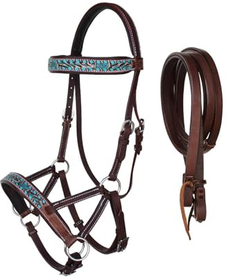 Sazaar Tack Bride de cheval Western en cuir sans mors + rênes fendues + collier de poitrine Western Marron ST-017A (Cob)