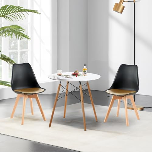 H.J WeDoo Esstisch mit 2 Stühlen Esszimmergruppe, Essgruppe Rund Küchentisch und 2er Set Esszimmerstühle Sitzgruppe für Küche Esszimmer Wohnzimmer(Weiß Tisch+2 Schwarz-Gold Stühl)