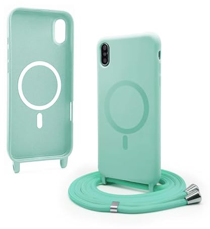 Bigcousin Handykette für iPhone XR Hülle mit Band,Magnetisch kompatibel mit Magsafe,Silikon Necklace Handyhülle mit verstellbar und abnehmbar,Mintgrün