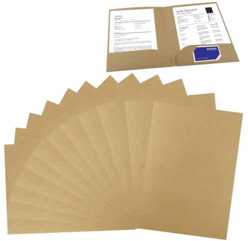 12 Piezas Carpeta de Papel Kraft, Carpeta de Documentos, A4 Carpetas de Presentacion con 2 Compartimentos, Bolsillos Carpetas Carton para Documentos, Reuniones Presentaciones, Contratos Informes