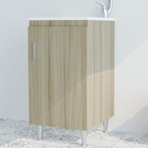 Mobile lavatoio in legno 60x50 50x50 45x50 cm asse lavapanni pilozza vasca in resina lavanderia (45x50 cm, Rovere Chiaro)