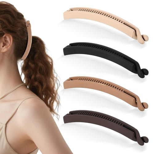 4 Stück Banana Clip,lange Haarspangen, Banana Hair Clip, Bananenspange Haare, Bananen Haarspange, haarspangen damen dünnes haar, Haarspange für Feines Haar, Menge der Dünnen Haare（13 cm A）