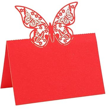 YKAFADE 50 Stück Tischkarten Namenskarten Schmetterling Platzkarten zum Selbst beschriften Namensschilder - Konfirmation - Taufe - Weihnachten - Geburtstag - Gäste - SchönTischdekoration,Rot