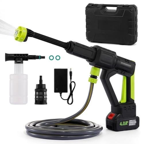 Idropulitrice a Batteria 6 in 1, con 20V Batterie da 4000mAh, Tubo da 5M, Idropulitrice Portatile Senza Fili per Auto, Giardino, Pavimenti e Esterni