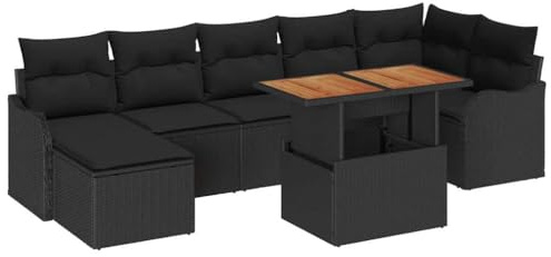 vidaXL Garten-Sofa-Set mit Kissen mit Speicher 8 pcs Schwarz, Garten und Terrasse, modernes Outdoor-Sofa-Set, UV-beständige Materialien, abnehmbare Kissen, perfekte Möbel