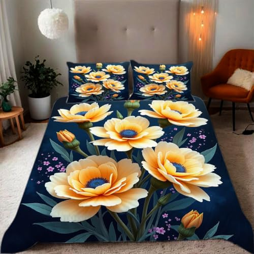 Zbeiba Single Duvet Cover Flowers Dahlias Pattern Soft Brushed Microfiber Duvet Bedding 3 Piece with 2 pillowcase（135x200+2 * 50x75,#5）