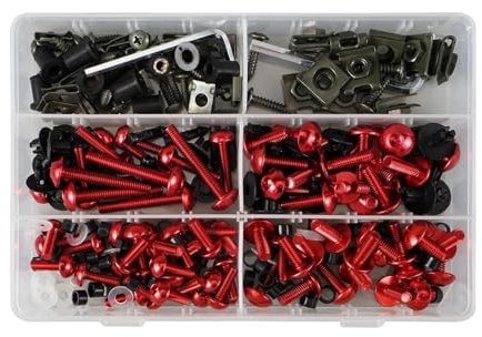 SNWDBH Motorradschrauben Für S1000RR (2009–2021), 253-teiliges Verkleidungsschrauben-Set, Befestigungsclips, Schrauben, Windschutzscheibenmuttern Motorradschraubenmuttern(ROT)
