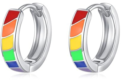 URONE Regenbogen LGBT Creolen Ohrringe aus 925 Sterlingsilber Bunte LGBT-Pride-Ohrringe Pride-Schmuck für Damen Herren