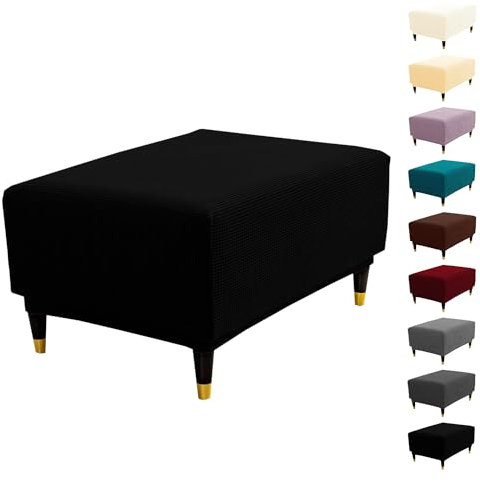ouxei Karierter Ottoman-Bezug - Quadratischer/rechteckiger XXL-Stretch-Fußhocker-Schonbezug, Waschbarer Aufbewahrungsschutz Für Das Wohnzimmer(Black,Aqua L)