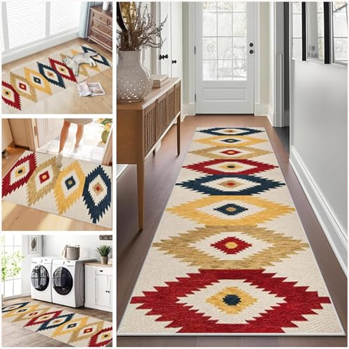 Läufer Teppich Lang Flur rutschfest 120 x 220 cm Küchenteppich Flurläufer Waschbar Kurzflor Teppich Läufer Flur Modern Küchenläufer Teppichläufer Flur für Wohnzimmer Schlafzimmer Korridor Waschküche