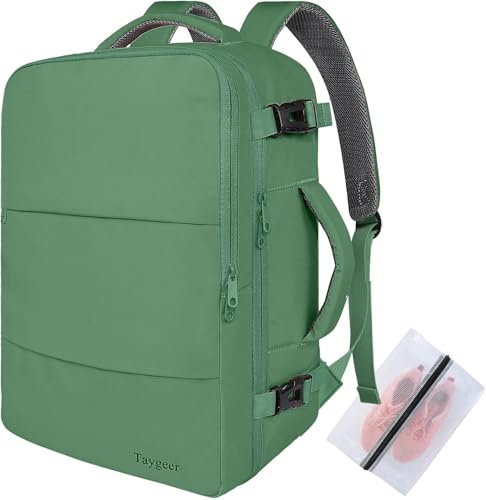 Taygeer Easyjet Cabin Bag 45x36x20 Underseat, Travel Backpack Women, Green | Carry On Backpack for Airplane, Luggage Rucksack for Plane Hand Luggage Bag, Laptop Rucksack with Separate Shoe Pouch