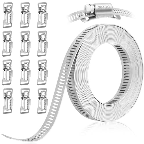 5M Fascette Stringitubo Regolabile Acciaio Inox con 12 Pezzi Fissaggio, Kit Fascetta Serraggio Metallichez, Collare Per Collegamento Tubi, Tubazioni & Cavi