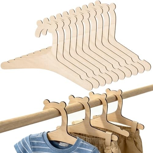 LIQWEI 10 Stück Baby Kleiderbügel Aus Holz, Rutschfester Kinderkleiderbügel Aus Holz rutschfest Babykleiderbügel Baby kleiderbügel Für Babies und Kinder Kleidung Hosen