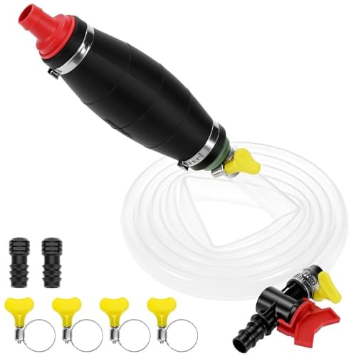 QWORK® Pompa Manuale Travaso Liquidi con Tubo 2 m e 4 Morsetti - Adatta per Benzina, Gasolio, Acqua, Oli Motore e Vino