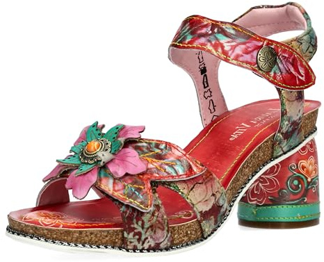 Laura Vita Damen Sandalette mit floral gemustertem Blockabsatz Framboiseo 33