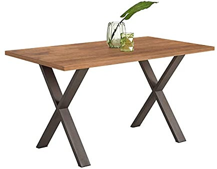 HOGAR24 ES Mesa Salón Comedor Moderna Madera Maciza Natural Patas Forma X. Medidas: 140 x 80 x 73 cm.