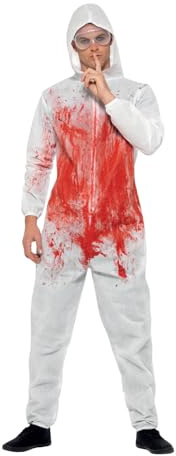 Smiffys Bloody Forensic Overall Costume, Red with Goggles & Jumpsuit, Halloween Adult Fancy Dress, Halloween Dress Up Costumes