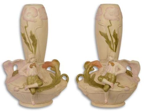 Casa Padrino Jugendstil Porzellan Blumenvasen Set Beige/Mehrfarbig 17,5 x 17 x H. 25,8 cm - Deko Vasen