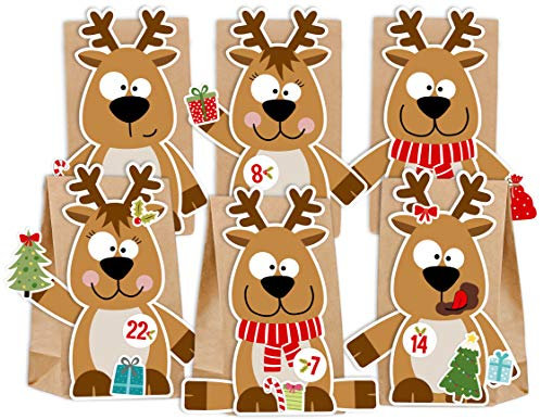 KuschelICH Adventskalender zum Befüllen Rentier Elch - mit Stickern zum Gestalten und selber Basteln - wiederverwendbar (Rentier)