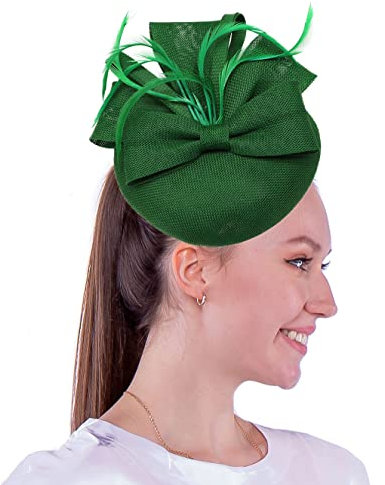 Coolwife Fascinators Pillbox Hat Bow Fake Sinamay Feather Flower Derby Ball Wedding Church Party Church Hat (A Green)