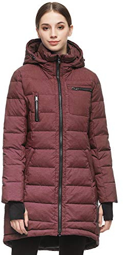 OROLAY Piumino da Donna con Cappuccio e Piumino da Esterno di Media Lunghezza Vino rosso XL