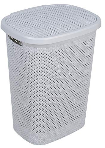 Paniers à linge en plastique de grande capacité de 60 litres avec couvercles et trous pour éviter les moisissures (gris)