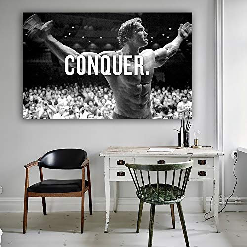 xingbu Conquer Arnold Schwarzenegger Bodybuilding Motivationszitat Kunst Leinwand Poster Druck Wandbild für Wohnzimmer 50x80cm