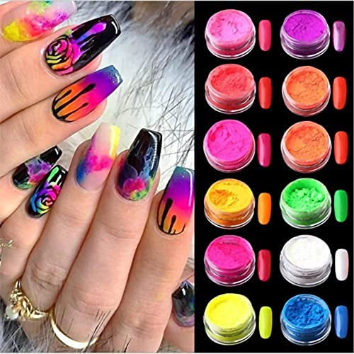 Major Dijit Neon Phosphor-Pigment-Pulver Set Fluoreszierender Nagel Glitzer Augenpulver Maniküre Dekoration Nail Art Staub Pigment Pailletten