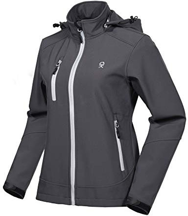Little Donkey Andy Softshelljacke für Damen mit abnehmbarer Kapuze, Fleecefutter und Wasserabweisend Grau S