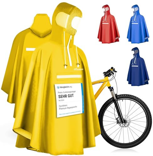 CYCLEHERO Premium Regenponcho Fahrrad wasserdicht sehr gut getestet Regencape Fahrrad mit Reflektoren und Sichtfenster Fahrrad Regenbekleidung als Regenponcho Damen Wasserdichter Regenponcho Herren (G