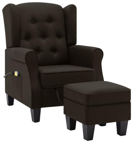 vidaXL Massagesessel mit Fußhocker Fernbedienung Elektrisch Fernsehsessel Relaxsessel TV Sessel Ruhesessel Polstersessel Dunkelbraun Stoff