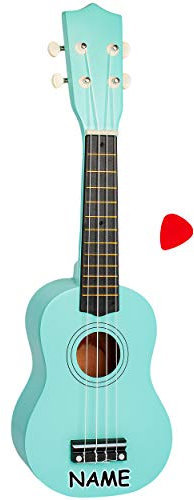 alles-meine.de GmbH Kinder - Gitarre/Ukulele - aus Holz - Motiv & Farbwahl - türkis blau - inkl. Name - hochwertige Konzertgitarre - 55 cm - Klassik - akustische - Kindergitarr..