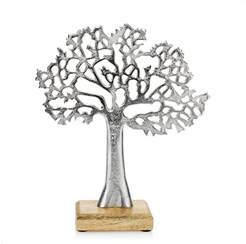 com-four® Arbre déco - Arbre en métal sur Socle en Bois - Arbre déco en métal à Placer - Arbre de Vie en Cadeau (1 pièce - Arbre)